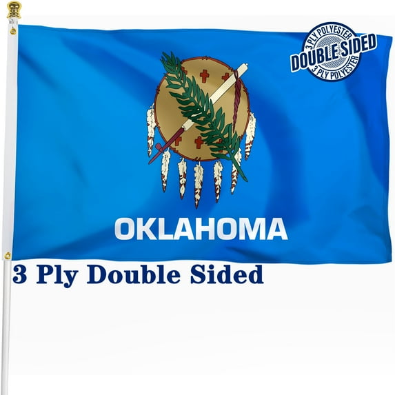 Oklahoma OK State Flag 3x5 ft, Heavy Duty 3 Ply Durable Polyester, Oklahoma OK Flag with Vibrant Print/4 Rows Hemming/Brass Grommets