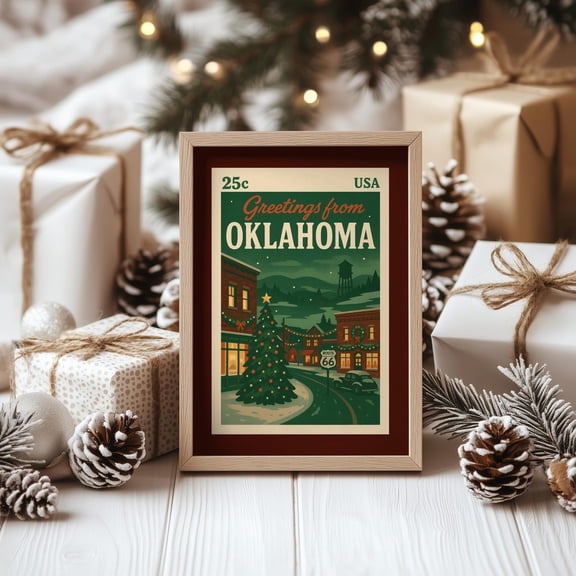 Oklahoma Postcard Wall Art RetroVintage Style State Mid Century Decor Unframed Paper Print