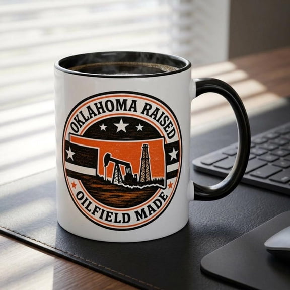 Oklahoma Raised Oilfield Made Mug Pump Jack Coffee Cup Orange Black Oilfield Gift for Him OK Oil Pride Roughneck Rig Hand