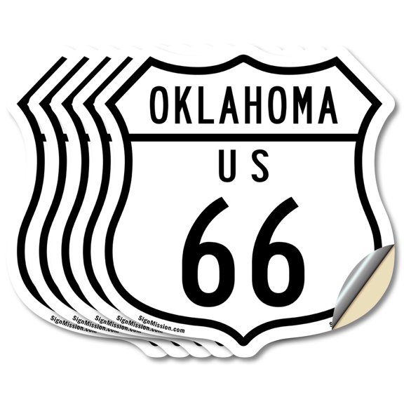 Oklahoma Route Marker Shield Sign Us 66 (5 Pack) 4 inch X 4 inch Shield Shaped Heavy Duty 3.2 mil Vinyl Decals Weather Resistant, UV Protected for Workplace Made in the USA