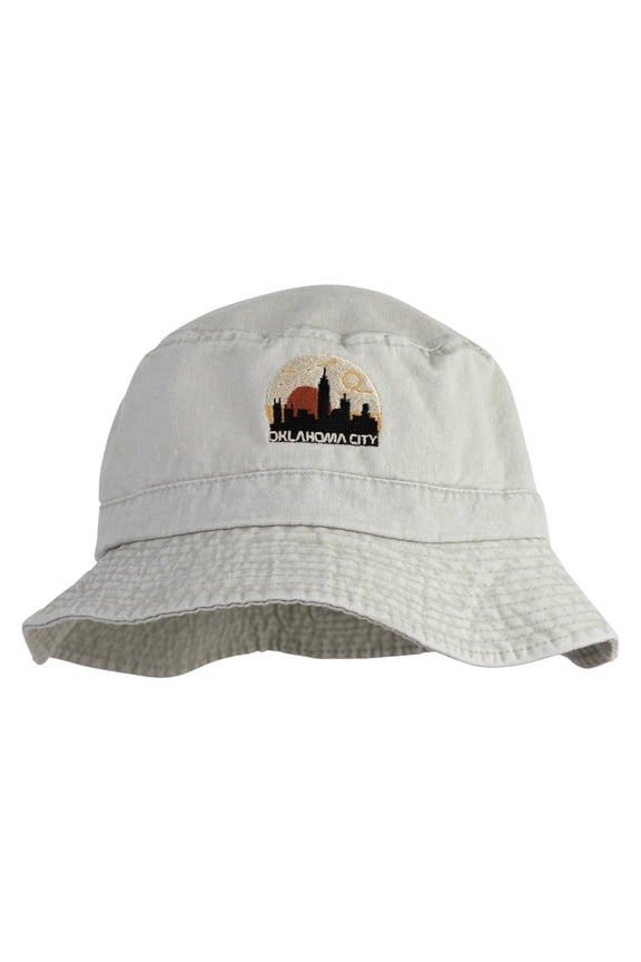 Oklahoma Skyline Embroidered Big Size Washed Hat - Beige 2XL-3XL