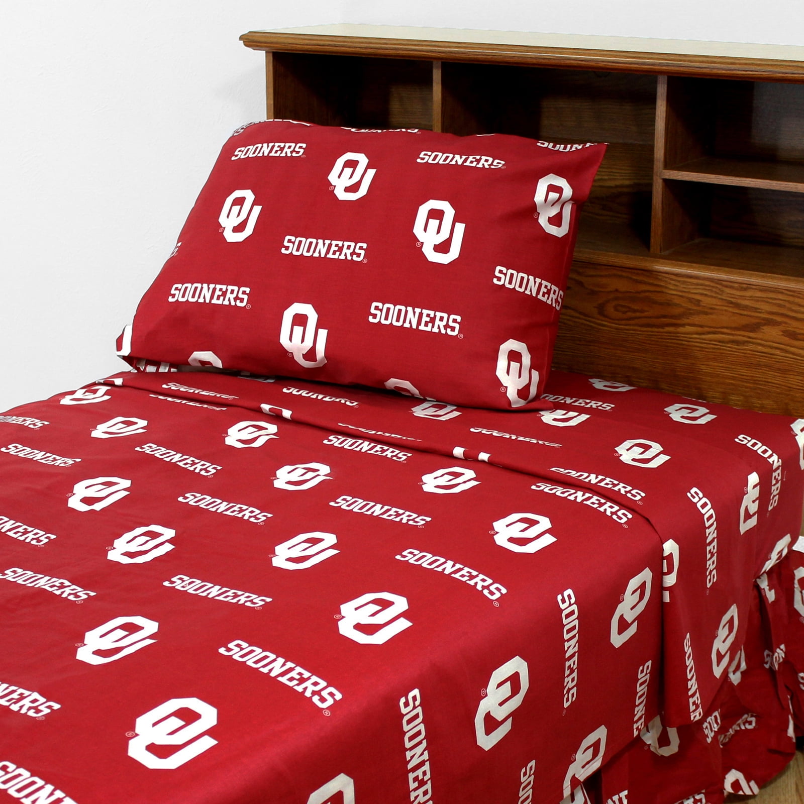 Oklahoma Sooners 100% cotton, 3 piece sheet set - flat sheet, fitted sheet, 1 pillow case, Twin XL, Team Colors