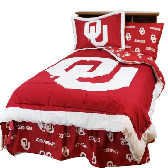 Oklahoma Sooners 3 Pc Reversible Cotton Comforter Set, 1 Comforter, 2 Shams, Full