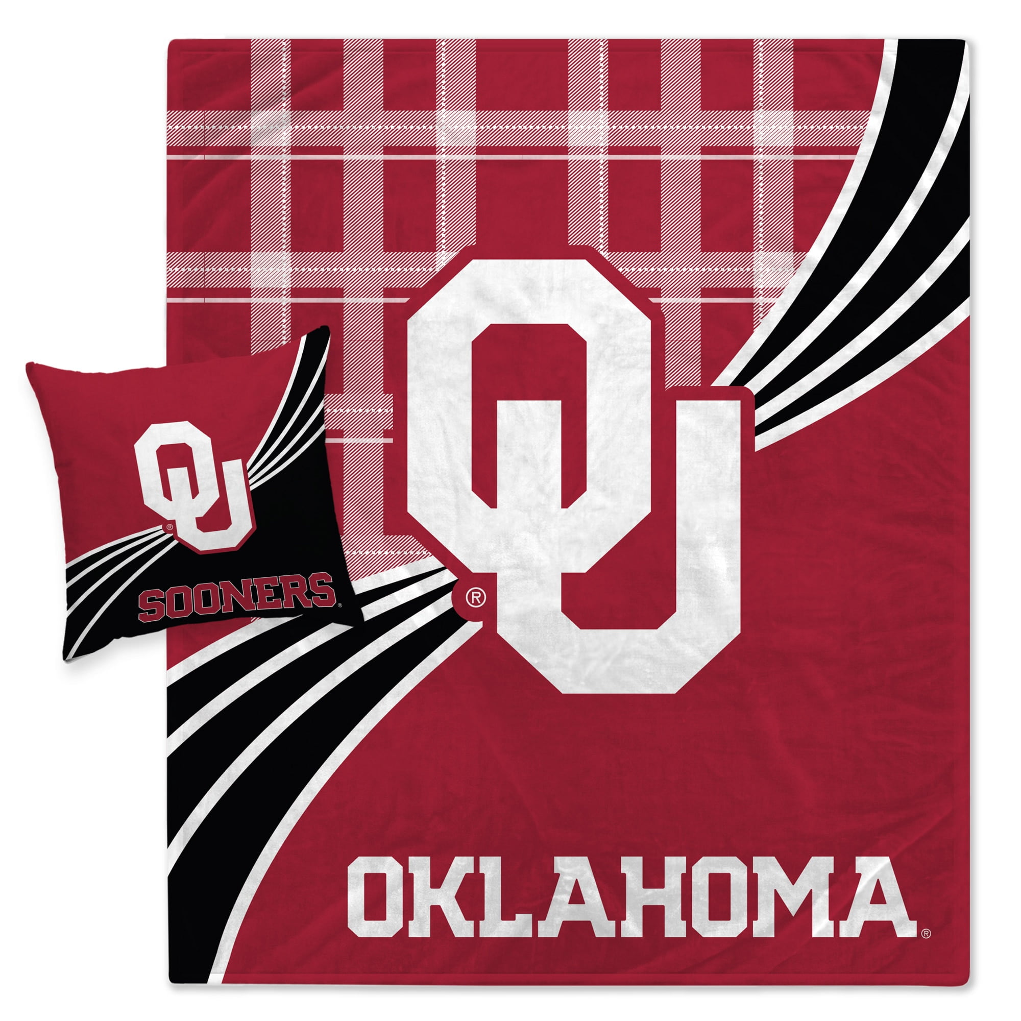 Oklahoma Sooners Plaid Wave Lightweight Blanket & Pillow Combo Set