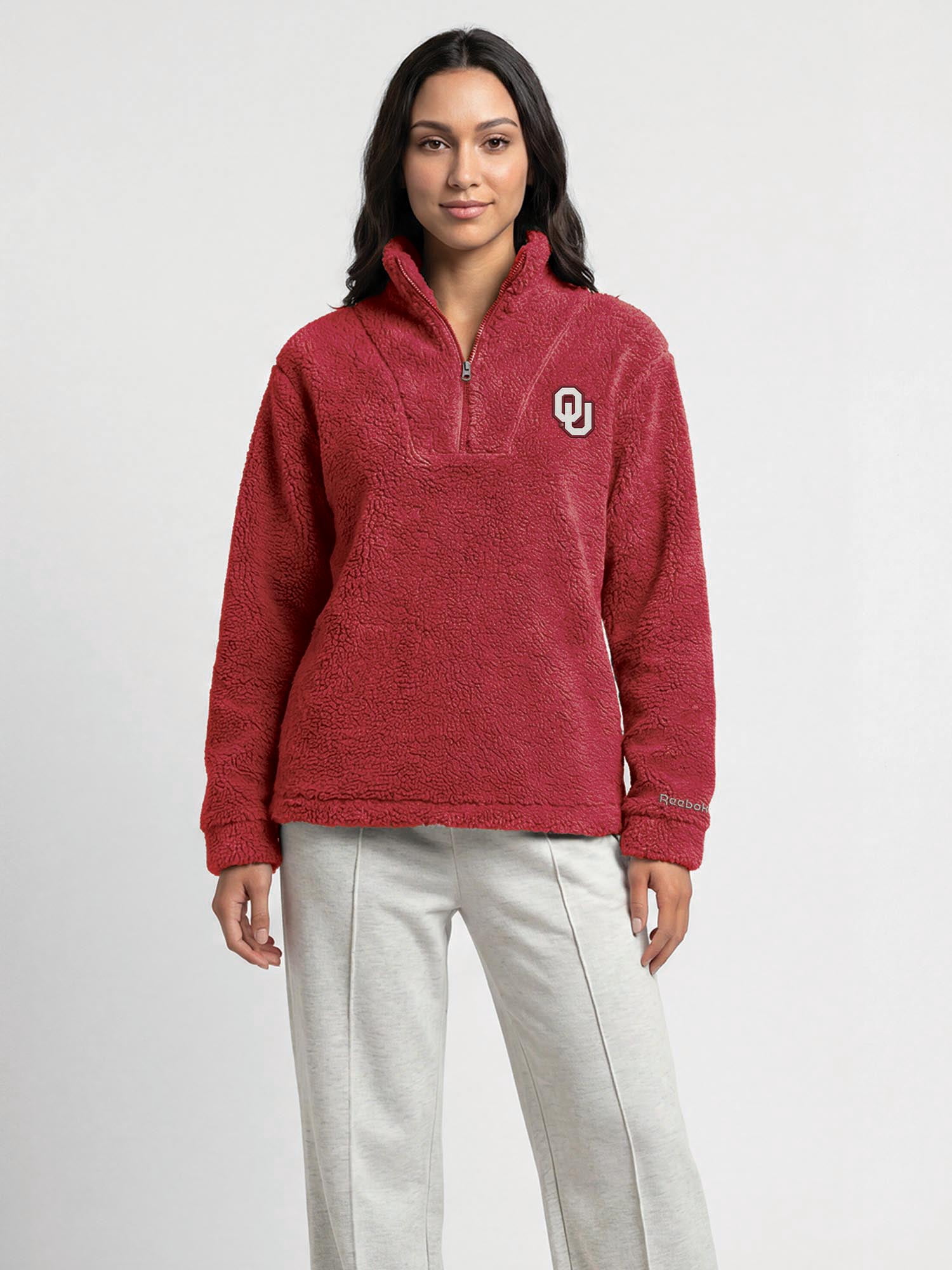 Oklahoma Sooners Reebok Womens Relaxed Fit Qtr Zip Sherpa Pullover
