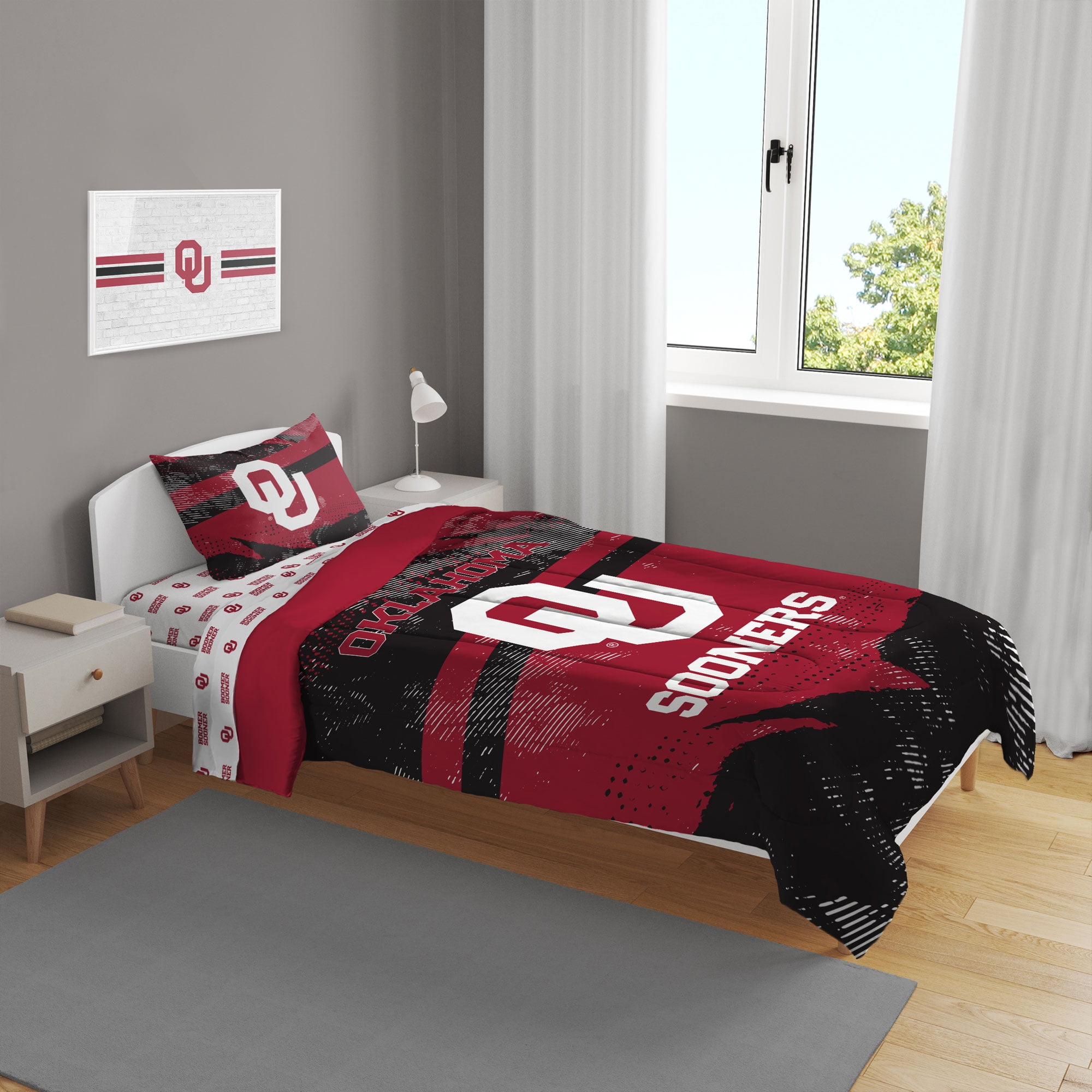 Oklahoma Sooners Slanted Stripe 4Piece Twin Bed Set