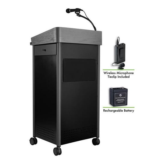 Oklahoma Sound GSL Series Metal Lectern with Rechargeable Battery in Charcoal
