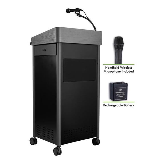 Oklahoma Sound GSL Series Metal Lectern with Sound and Handheld Mic in Charcoal
