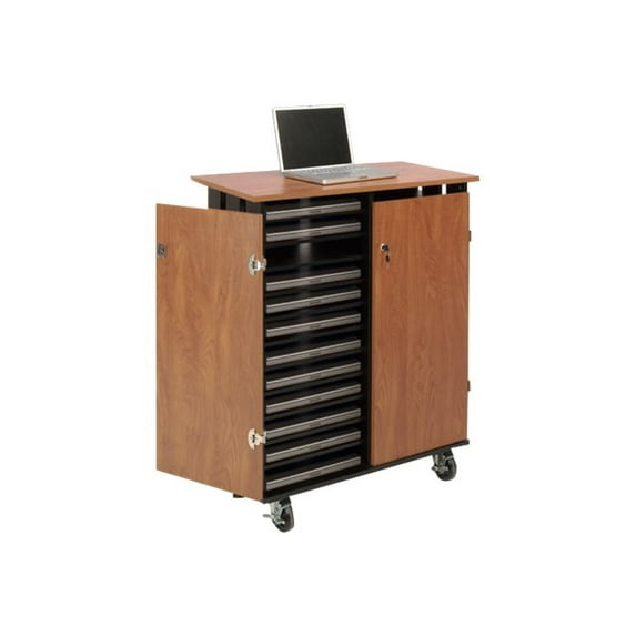 Oklahoma Sound? Laptop Charging/Storage Cart, Cherry/Black