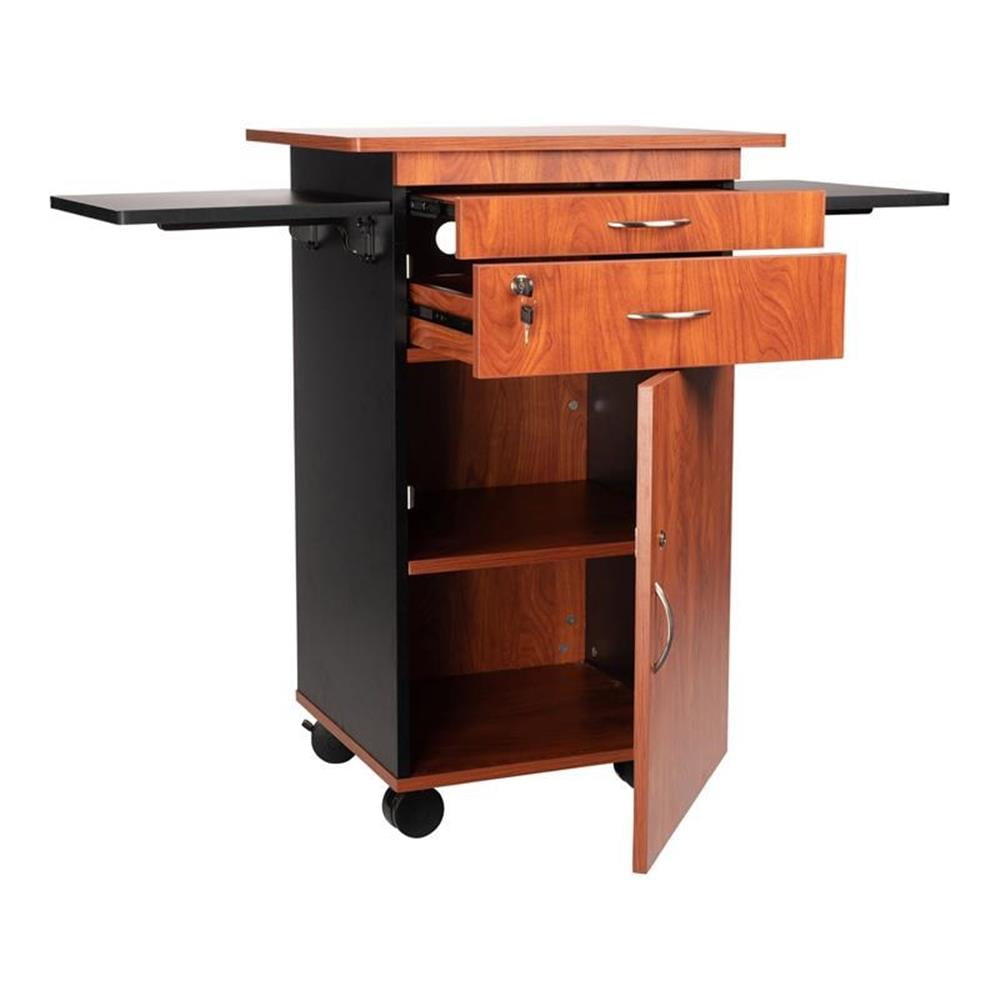 Cherry and Black Multimedia Cart with Lockable Storage