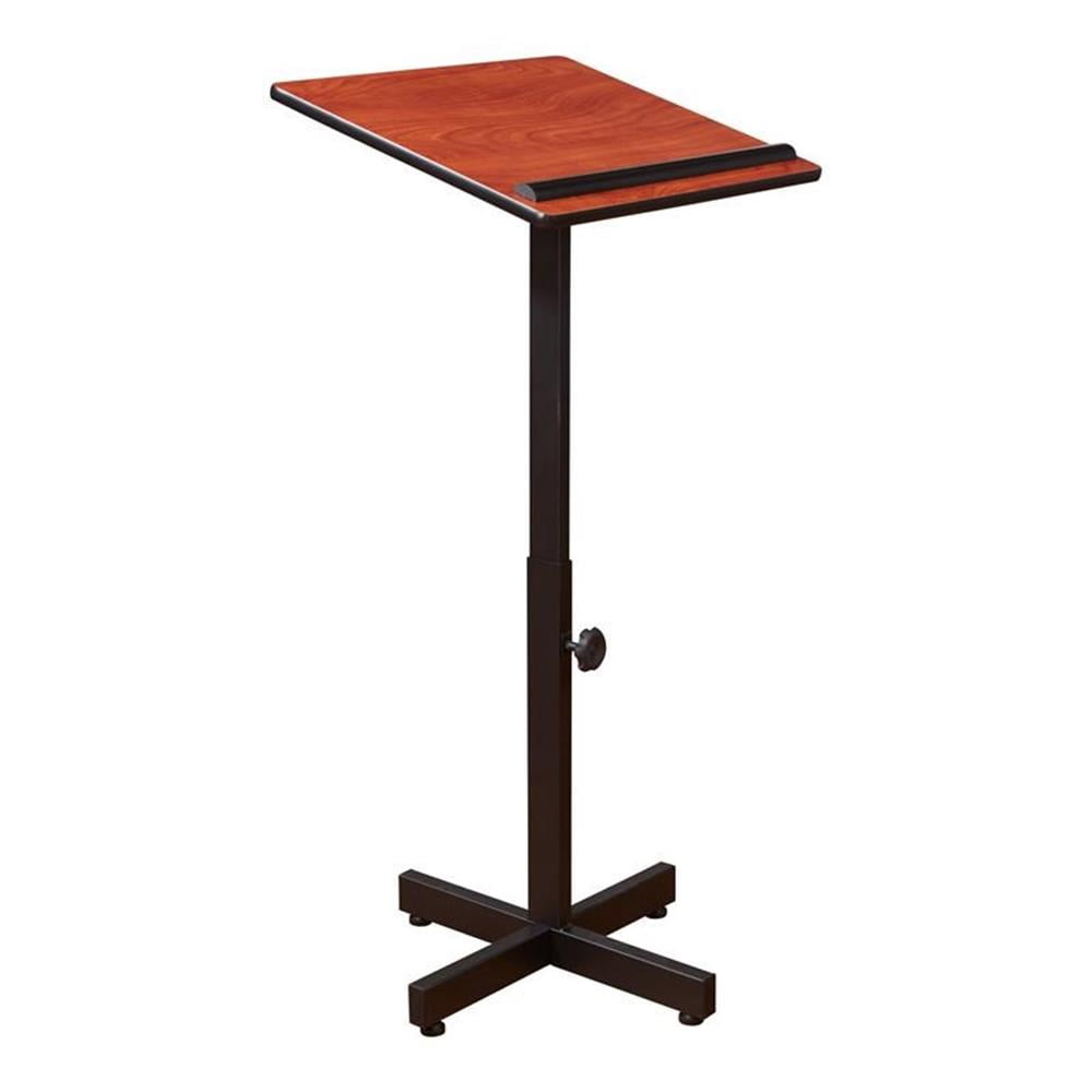 Adjustable Height Cherry and Black Steel Lectern Stand