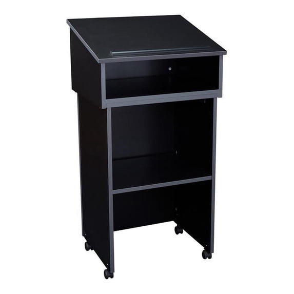 Oklahoma Sound Tabletop Lectern With Av Cart Lectern Base, Black With Charcoal Trim