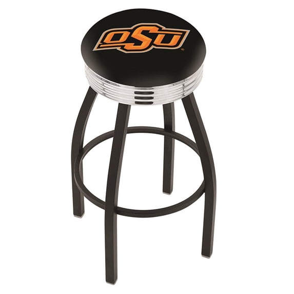 Oklahoma State Cowboys 30" Black Wrinkle Swivel Bar Stool with Chrome Ribbed Ring