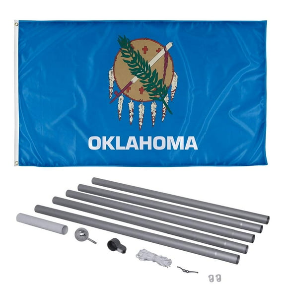 Oklahoma State Flag and 20ft Flagpole with PVC Ground Insert Included - 3ft x 5ft Knitted Polyester Flag, State Flag Collection, Flag Printed in The USA