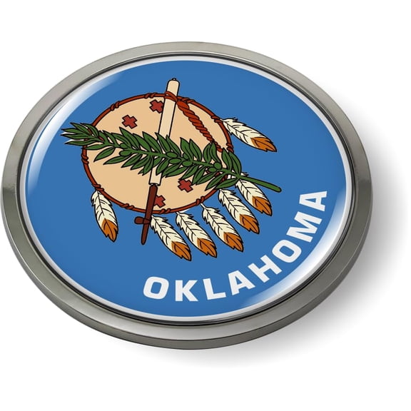 Oklahoma State Flag 3D Domed CAR Emblem Badge Sticker Chrome Plastic Round Bezel