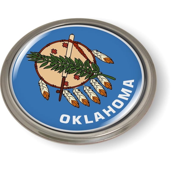 Oklahoma State Flag 3D Domed CAR Emblem Badge Sticker Semi-Flexible Aluminum Round Bezel