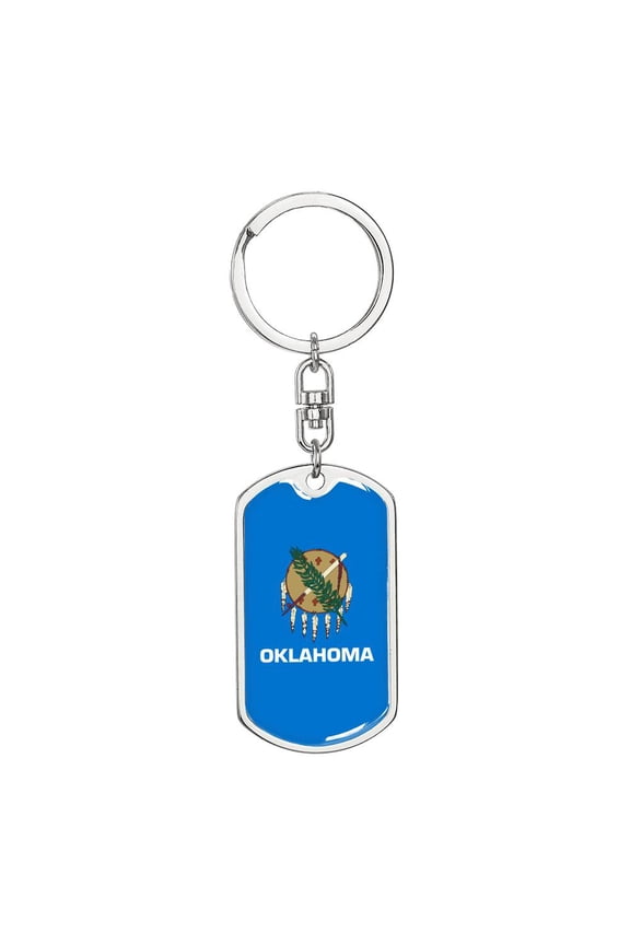 Oklahoma State Flag Dog Tag Keychain Stainless Steel Silver Tone or Gold Tone