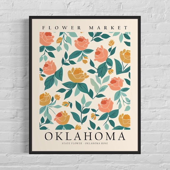Oklahoma State Flower Oklahoma Rose Poster, Neutral Botanical Pastel Wall Art Print