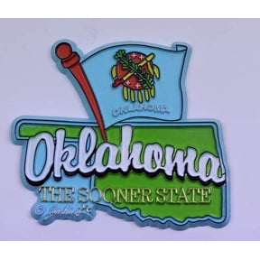 Oklahoma State Map-Flag Fridge Collectible Souvenir Magnet