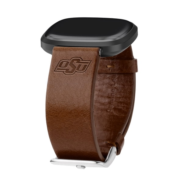 Oklahoma State Premium Leather Unisex Watch Band for FitBit Versa 3 and Sense (Short Brown) by Affinity Bands
