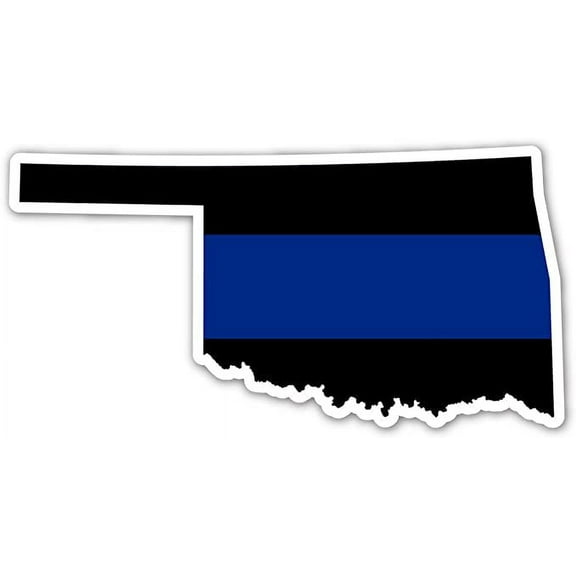 Oklahoma State Shape Police The Thin Blue Line Ribbon - Law Enforcement Family, Supporter, Personnel Bumper Sticker Decal 3x5 in