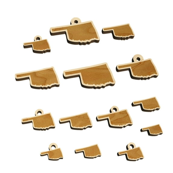 Oklahoma State Silhouette Wood Mini Charms Shapes DIY Craft Jewelry - With Hole - 30mm (6pcs)