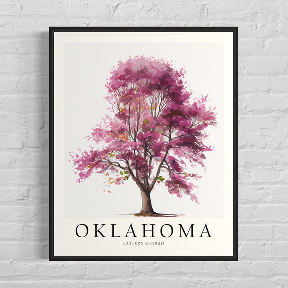 Oklahoma State Tree Eastern Redbud Poster, State Symbol Botanical Wall Art Print