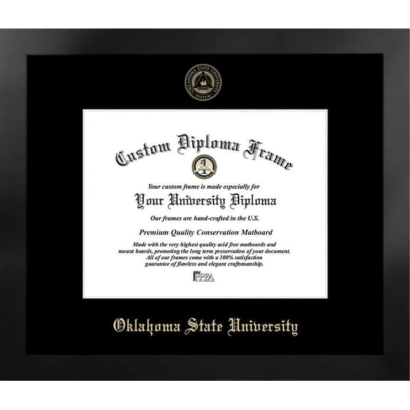 Oklahoma State University 11w x 8.5h Manhattan Black Single Mat Gold Embossed Diploma Frame with Bonus Campus Images Lithograph (value savings at $59)