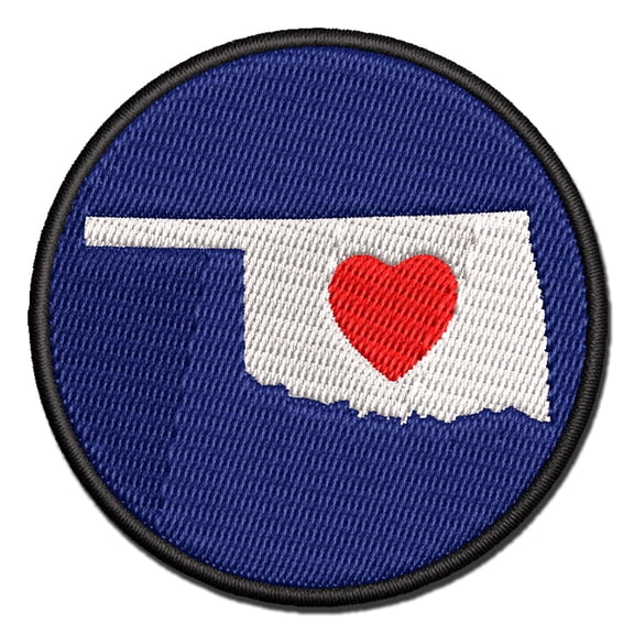 Oklahoma State with Heart Applique Multi-Color Embroidered Iron-On Patch - 2.5 Inch Small
