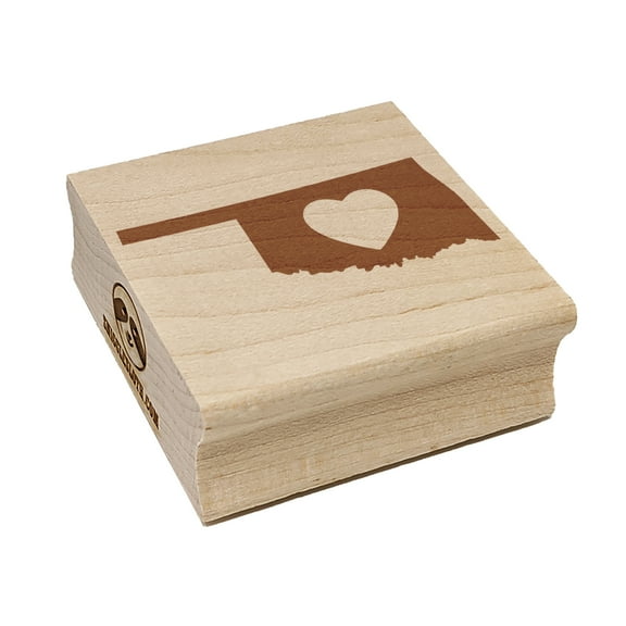 Oklahoma State with Heart Square Rubber Stamp Stamping Scrapbooking Crafting - Small 1.25in