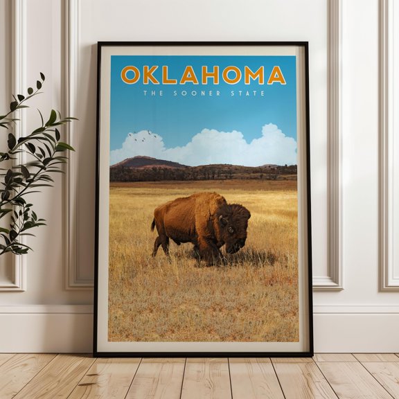 Oklahoma Travel Vintage Sooner State Park Map Oklahoma City Travel Wall Art Poster , Poster Print Only