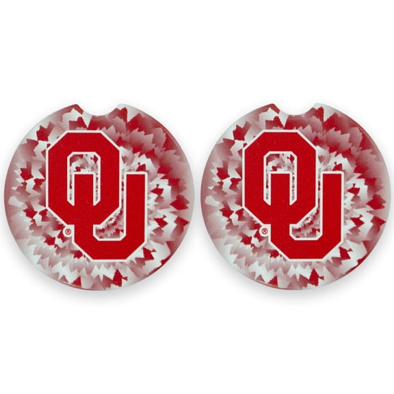 Oklahoma University Set of 2 Car Coasters by Magnolia Lane- Removable Absorbent Ceramic Stone Coasters - Ideal Gift for Students, Alumni and Everyday Fan - Show Your Big 12 NCAA Team Spirit