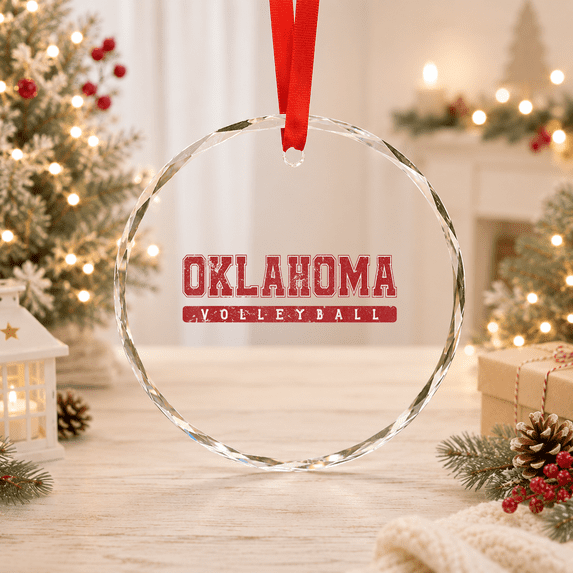 Oklahoma Volleyball Varsity Red Text Glass Ornament - Walmart.com