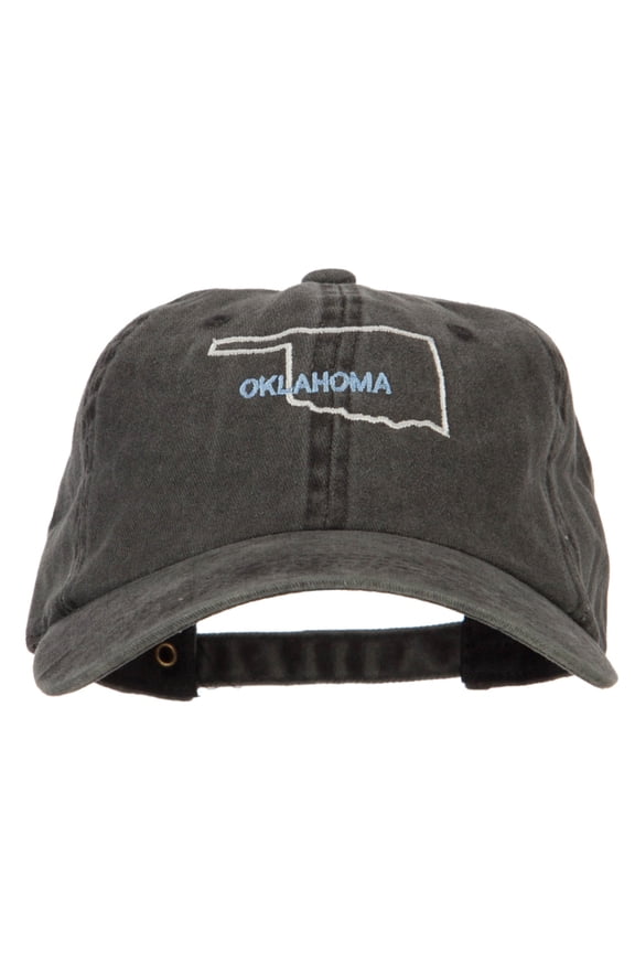Oklahoma with Map Outline Embroidered Washed Cotton Twill Cap - Black OSFM