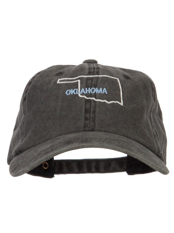 Oklahoma with Map Outline Embroidered Washed Cotton Twill Cap - Black OSFM