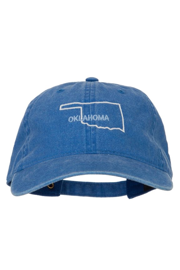 Oklahoma with Map Outline Embroidered Washed Cotton Twill Cap - Royal OSFM