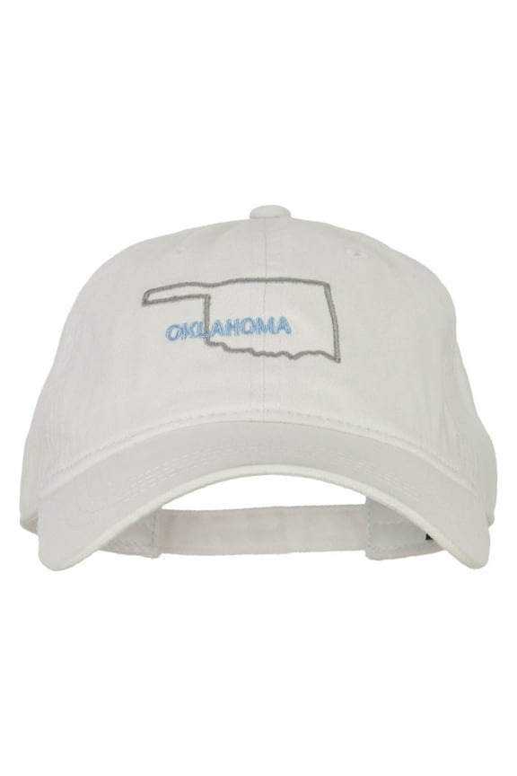 Oklahoma with Map Outline Embroidered Washed Cotton Twill Cap - White OSFM