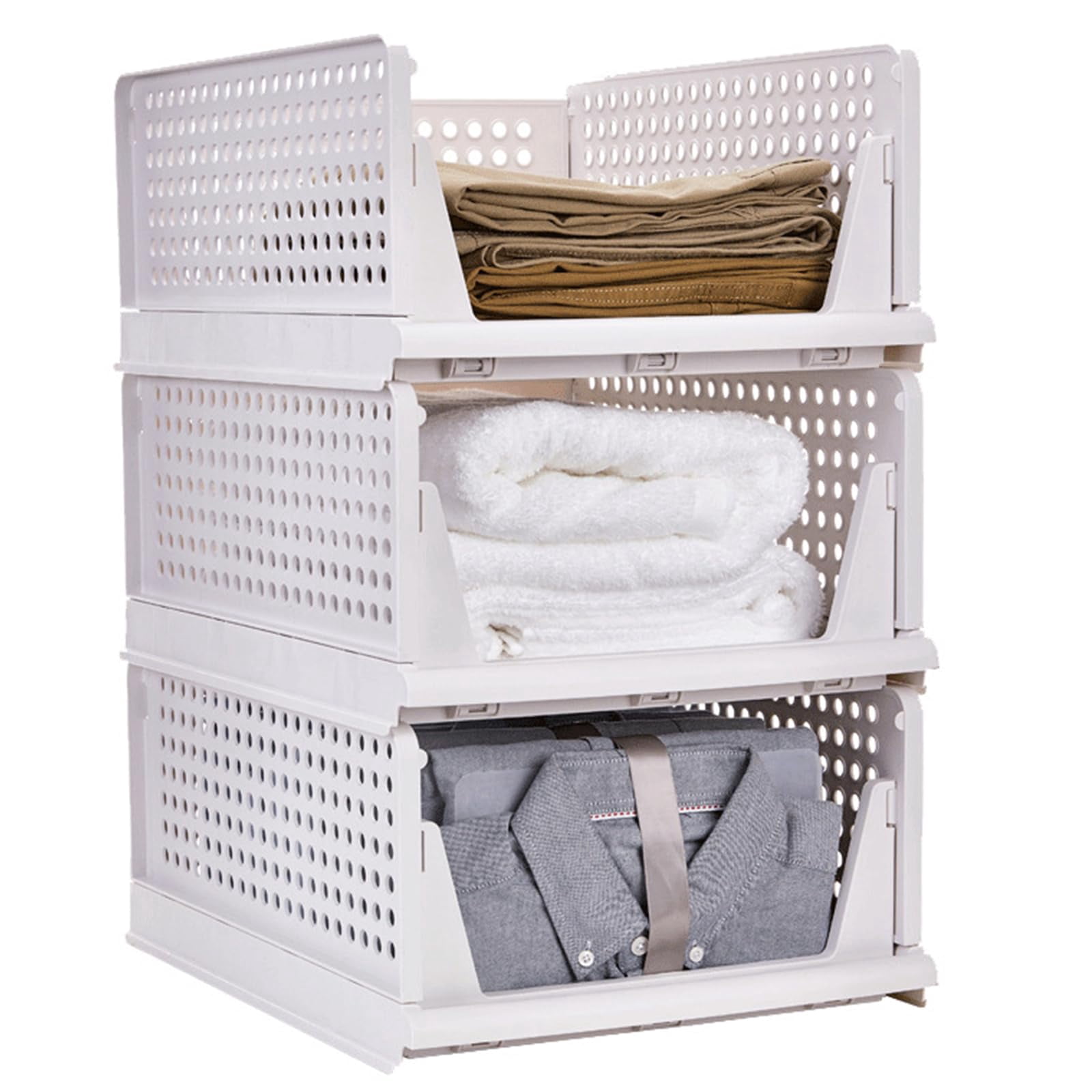 Okllen 3 Pack Stackable Storage Bins, Plastic Clothes Drawer Organizer ...