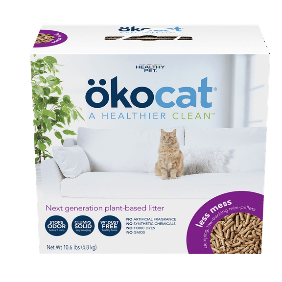 Okocat Less Mess Low-Tracking Cat Litter, Clumping Wood Pellets, Dust Free, Unscented, 10.6 lbs.