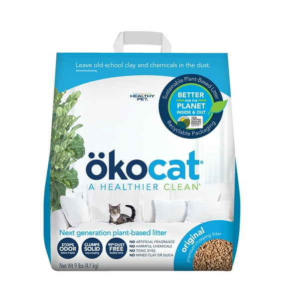 Okocat Original Premium Clumping Natural Wood Cat Litter, Dust Free, 9.0 lbs