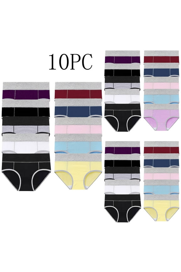 10 PC Cotton Underwear for Women Soft Breathable Seamless Panties Brief Stretchy High Waisted Solid Color Panty Underpants Purple M