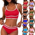thumbnail image 1 of Oksale 2 PC Bikini Sets for Women Casual Scoop Neck Halter Swimsuits Adjustable Strap Bathing Suit Cozy Thong for Beach Red L, 1 of 7