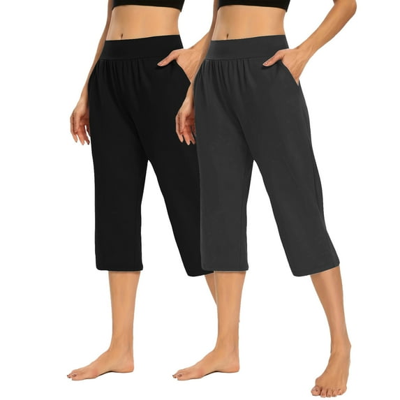 Oksale 2 PC Low Rise Sweatpants Capris for Women Plus Size Elastic Waisted Sweat Pants with Pockets Solid Color Capri Pants Soft Comfy Joggers Dark Gray XL