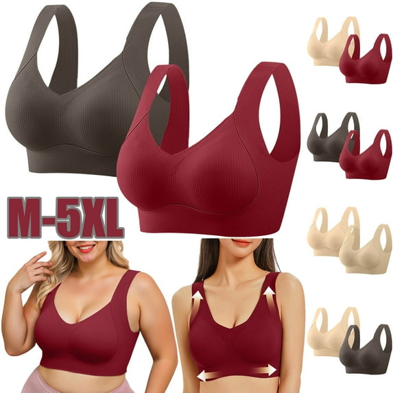Oksale 2 PC Push Up Bras for Women Seamless Jelly Bra Mositure Wicking Sports Bras Breathable Lightly Comfortable Tshirt Bralettes Red 5XL
