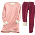 thumbnail image 1 of Oksale 2 PC Sherpa Fleece Lined Sweatsuit for Women Plus Size Round Neck Sweatshirts Cozy Soft Sweatpants Sets with Pockets Going Out Set Wine L, 1 of 2