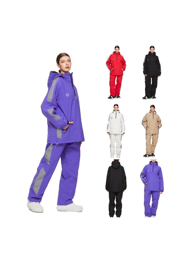 2 PC Snow Suits for Women with Pockets Waterproof Windbreak Thicken Winter Thermal Ski Suit with Hood for Sports 2025 Purple L