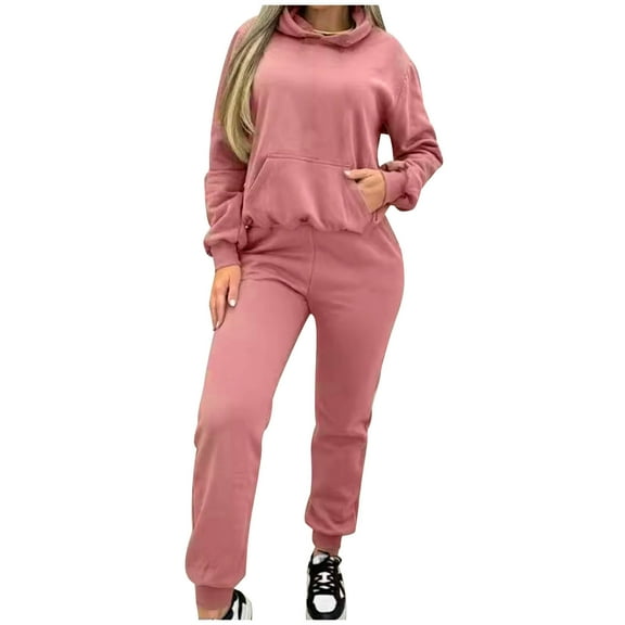 Oksale 2 PC Sweatsuits Set for Women with Pockets Long Sleeve Hoodies Soft Fleece Lined Sweatpants Active Loungwear 2025 Pink S