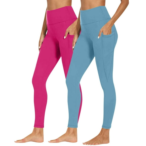 Oksale 2 PC Yoga Pants with Pockets for Women Stretchy High Waisted Plus Size Leggings Slim Comfy Tummy Control Athletic Tights 2026 Sky Blue 2XL