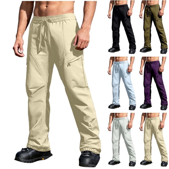 Oksale 3 in 1 Snow Pants Men Plus Size Windproof Waterproof Insulated Ski Pants with Pockets Warm Winter Stretch Drawstring Thicken Cozy Cargo Pants Light Blue L