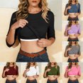 thumbnail image 1 of Oksale 3/4 Sleeve Tops for Women Built in Bra Slim Fit Casual Crewneck Summer Tops Lightweight Lounge Tees Trendy Cozy Ladies Clothing Black L, 1 of 8